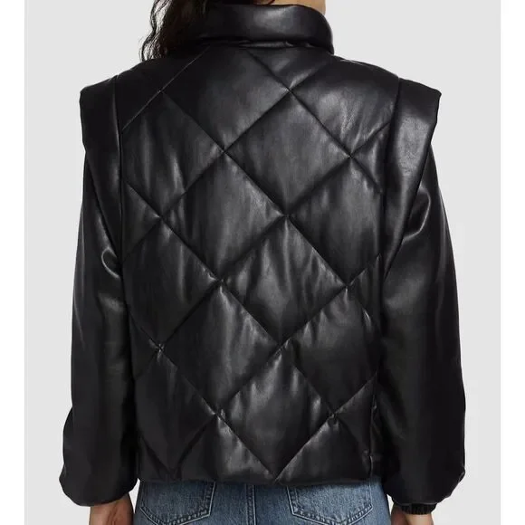 $249 Pistola Women's Black Callista Quilted Faux-Leather Jacket Coat Size M - Picture 3 of 4